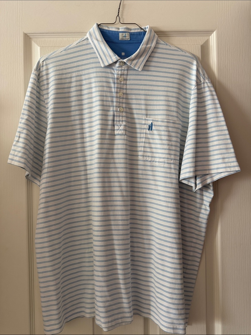 johnnie-O White Polo with Light Blue Micro Stripes